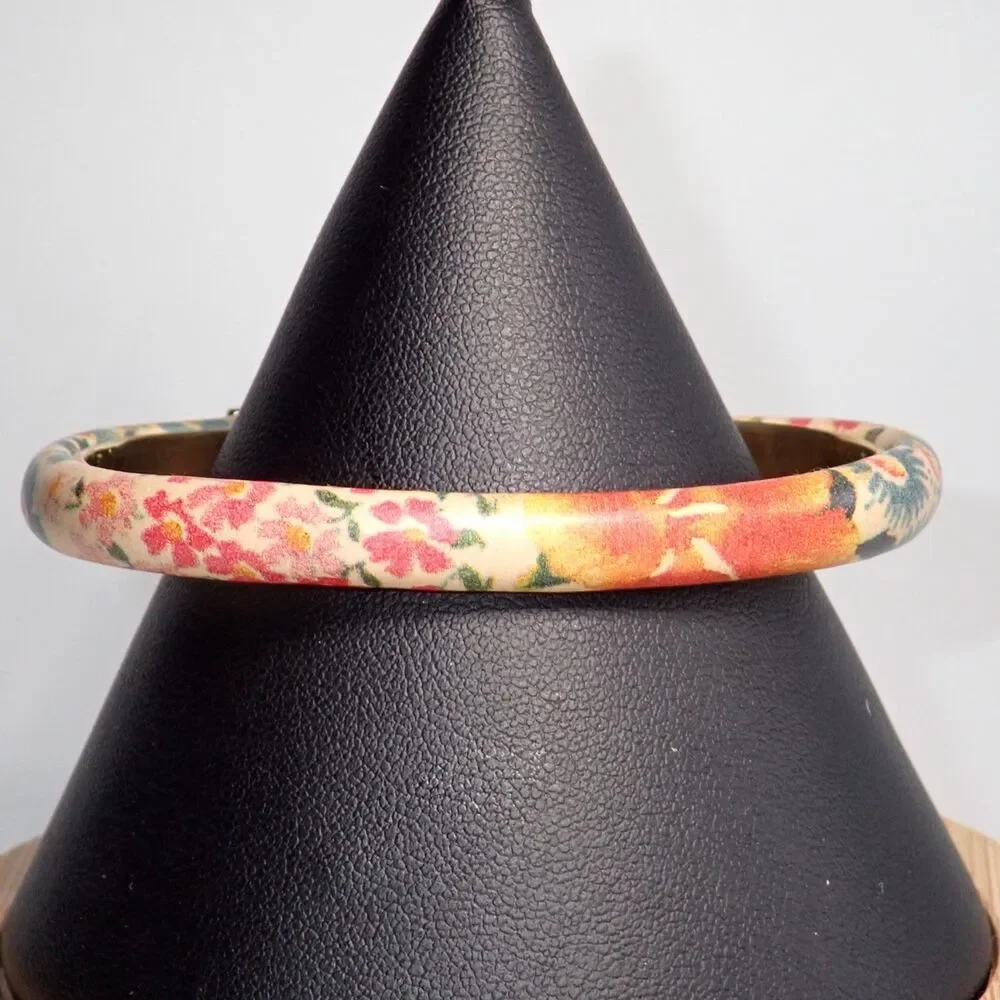 Floral 24kt Gold Plated Bangle Bracelet Made In Italy Flower Fall Italian Print